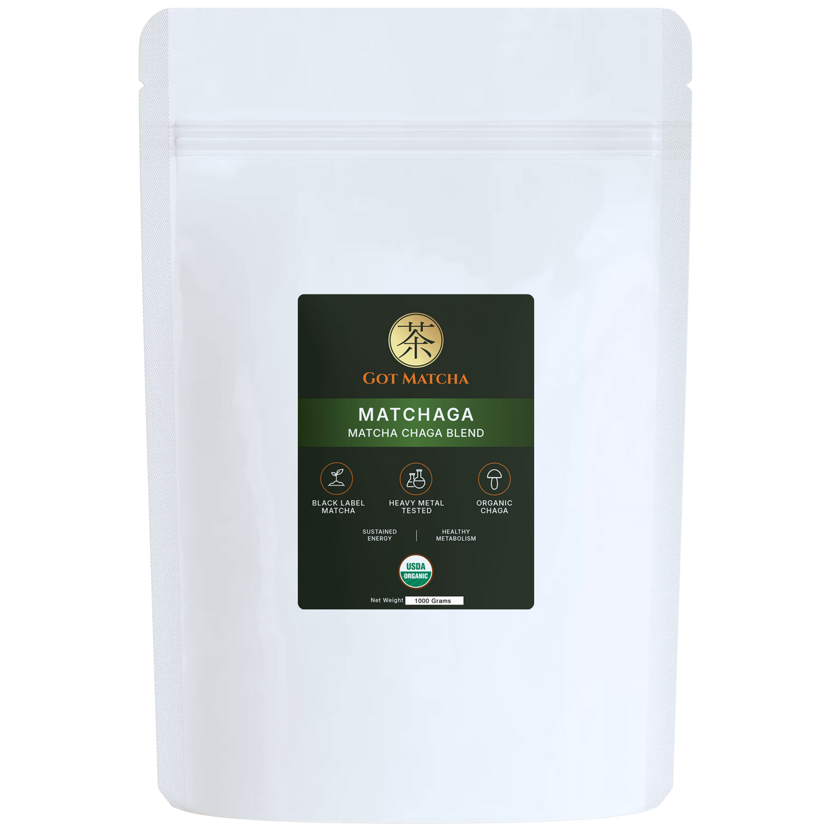 Got Matcha Matchaga — front label, 1000g resealable pouch