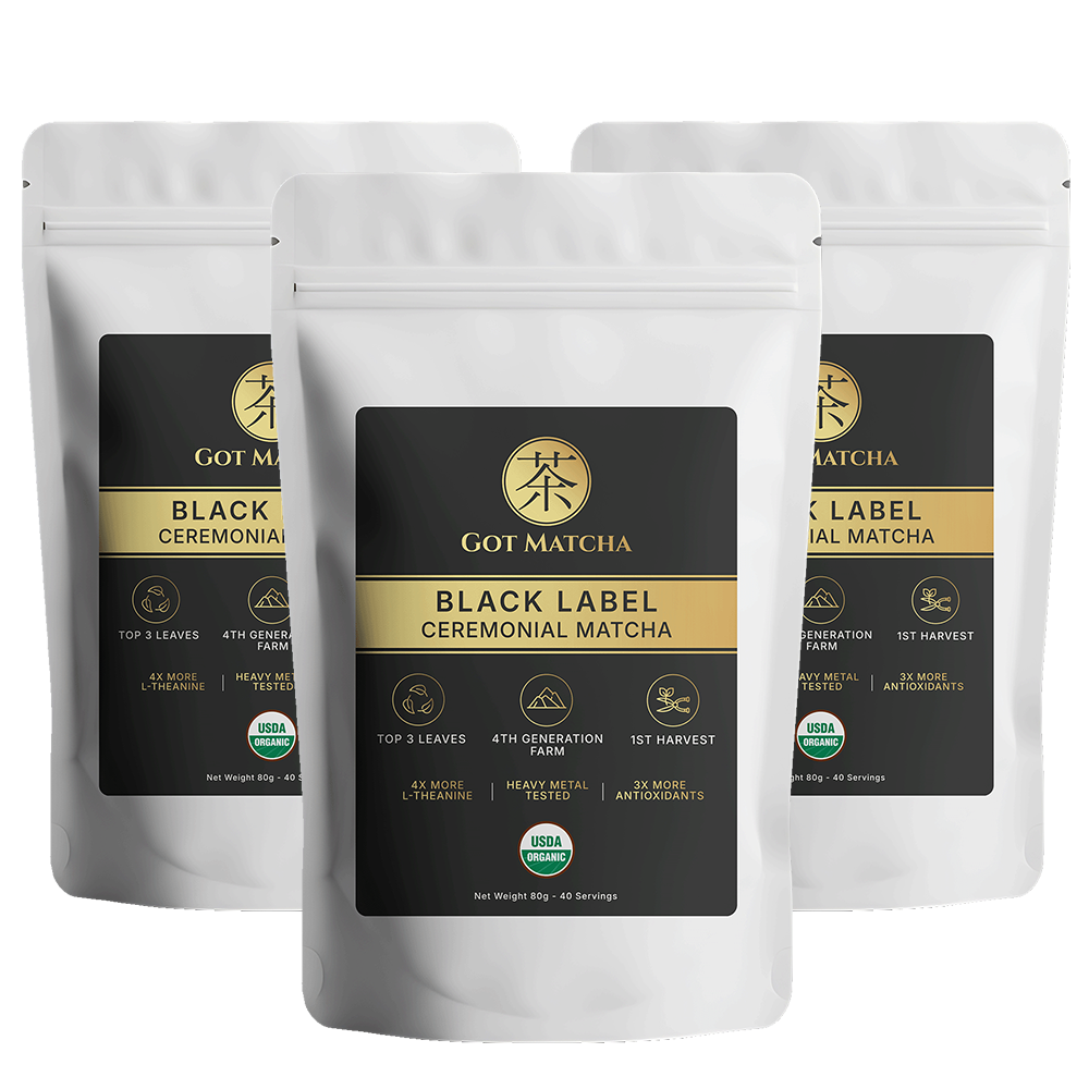 Got Matcha Black Label Ceremonial Matcha — 3-pack bundle, jar label closeup