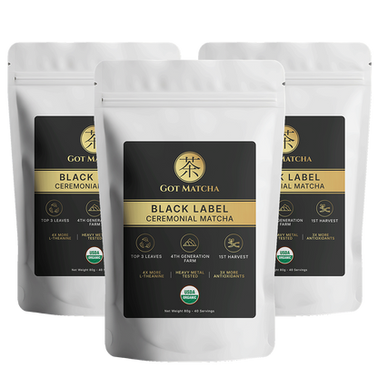 Got Matcha Black Label Ceremonial Matcha — 3-pack bundle, jar label closeup