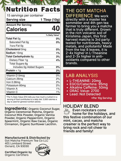 Got Matcha Britt Lightning Matcha Blends — back label with nutrition facts