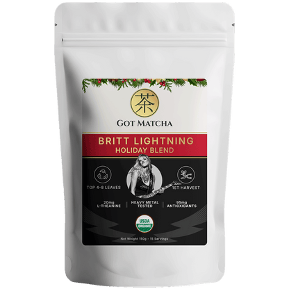 Got Matcha Britt Lightning Matcha Blends — front label, 150g resealable pouch