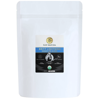 Got Matcha Britt Lightning Matcha Blends — back label with nutrition facts, 1000g resealable pouch