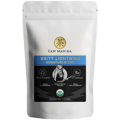 Got Matcha Britt Lightning Matcha Blends — front label, 150g resealable pouch