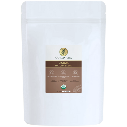 Got Matcha Cacao Matcha Blend — front label, 500g resealable pouch
