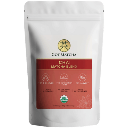 Got Matcha Chai Matcha Blend — front label, 150g resealable pouch