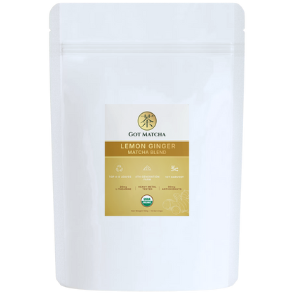 Got Matcha Lemon Ginger Matcha Blend — front label, 500g resealable pouch