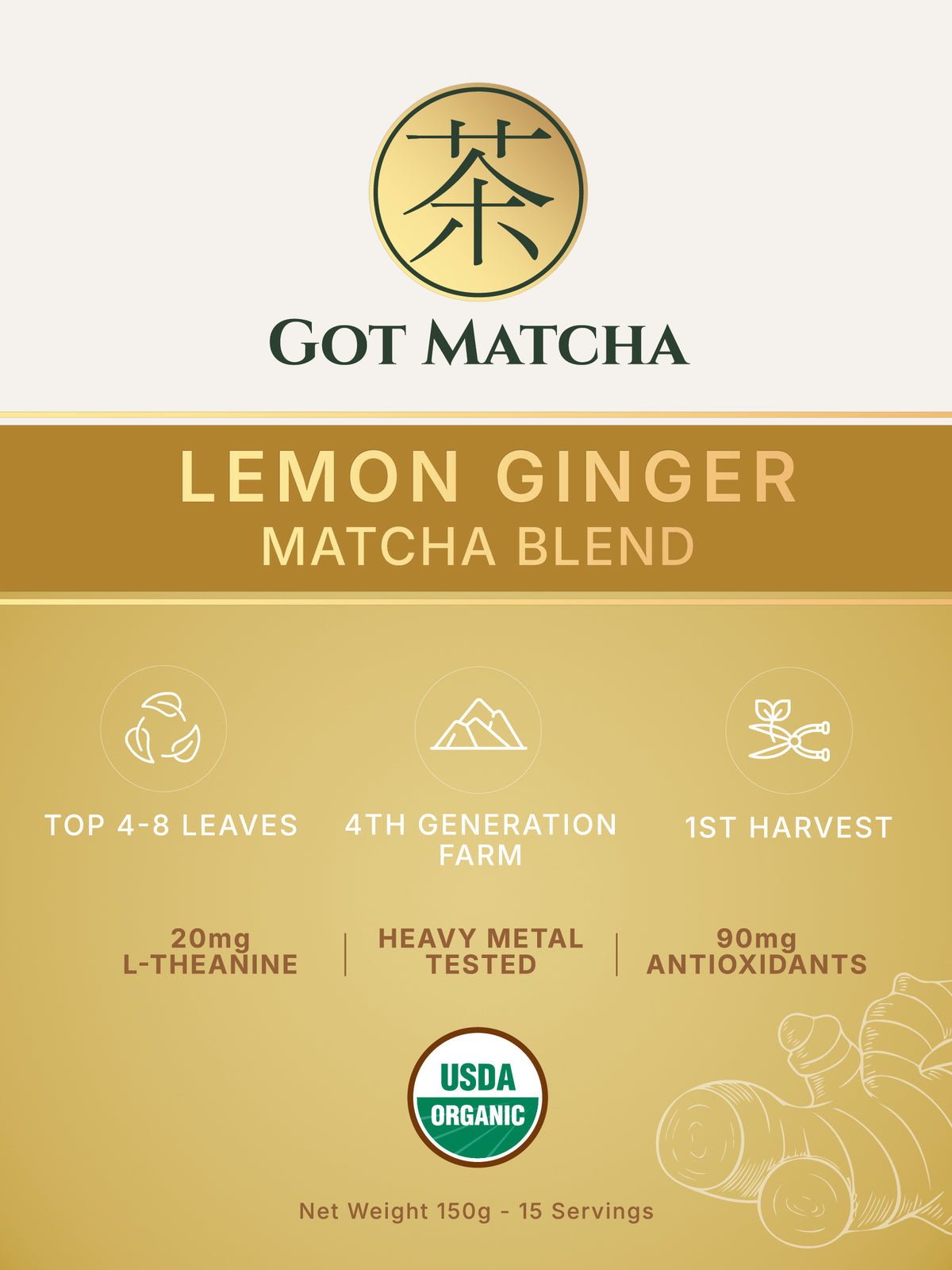 Got Matcha Lemon Ginger Matcha Blend — front label