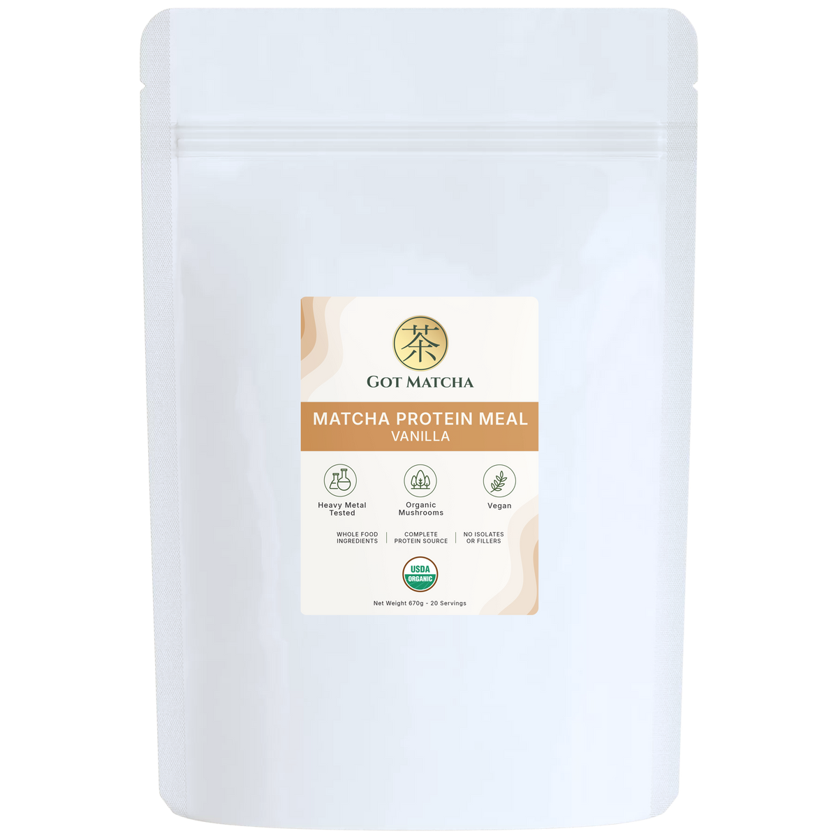 Got Matcha Matcha Protein Meal — front label, 670g resealable pouch