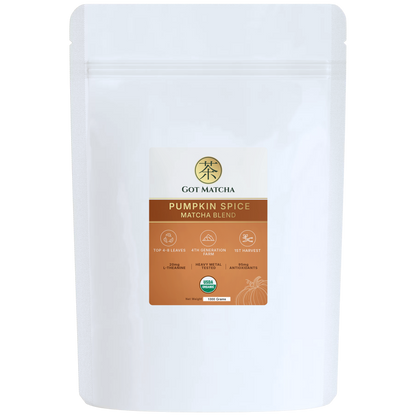 Got Matcha Pumpkin Spice Matcha Blend — front label, 1000g resealable pouch