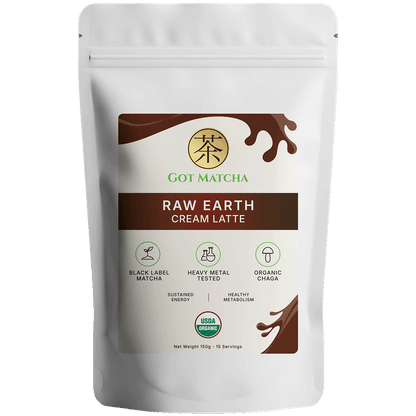 Got Matcha Raw Earth Cream Latte — front label, 150g resealable pouch