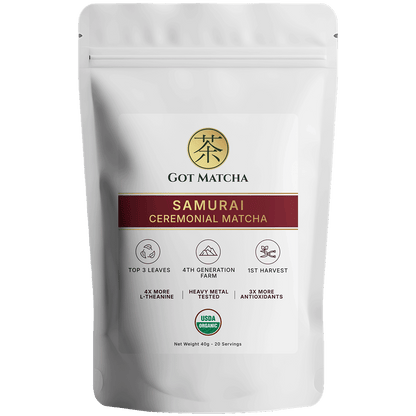 Got Matcha Samurai Ceremonial Matcha — front label, 40g resealable pouch