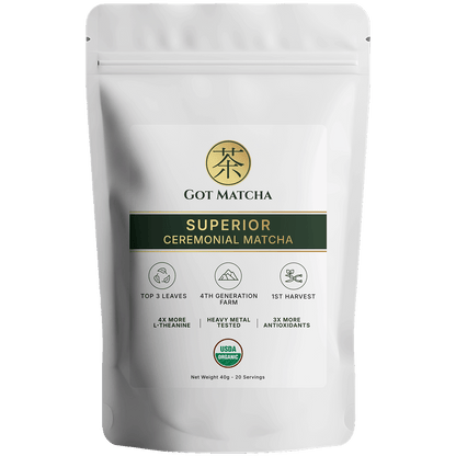 Got Matcha Superior Ceremonial Matcha — front label, 40g resealable pouch